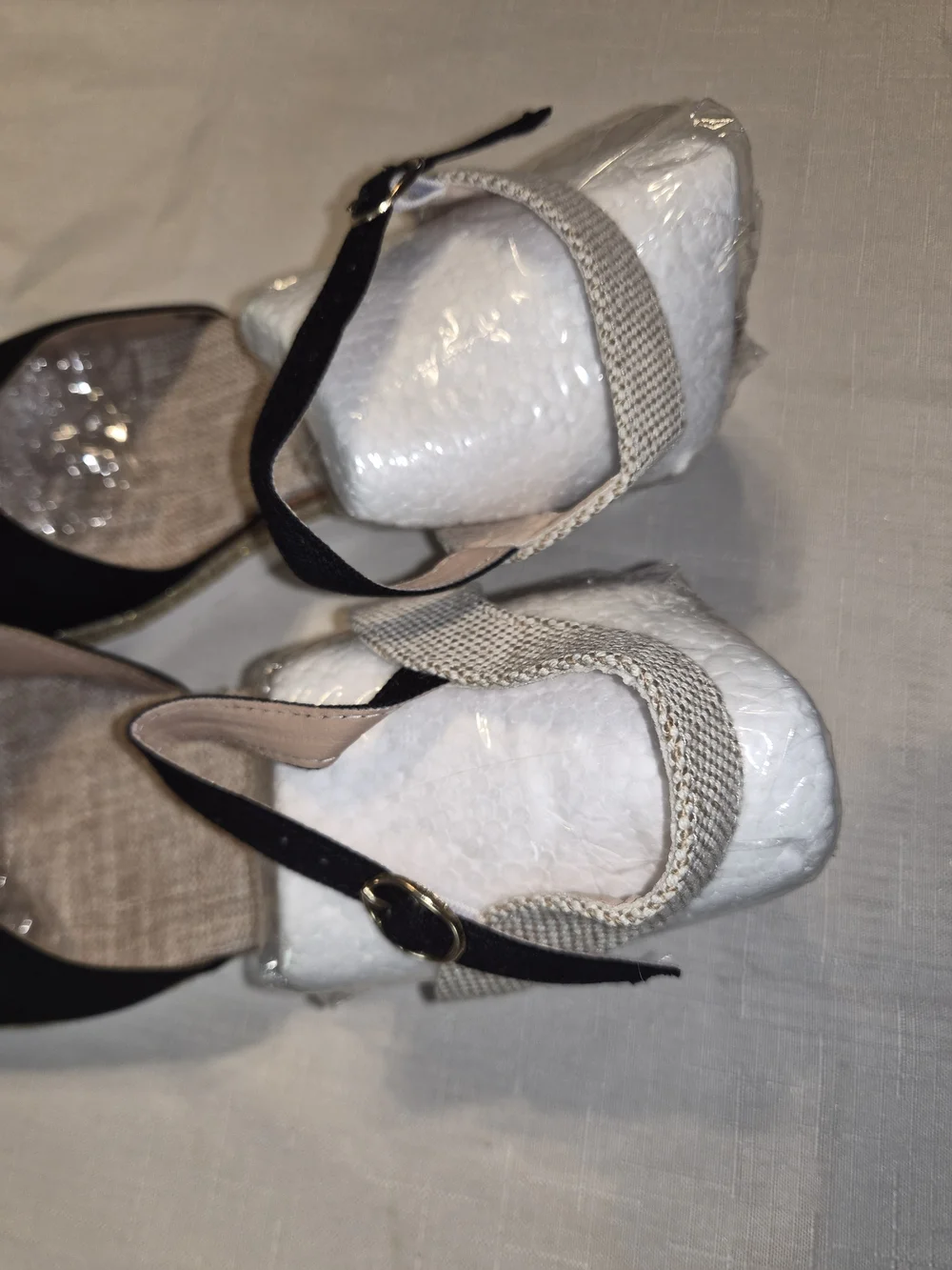 Canvas Black Espadrille Wedge Sandals with Ankle Strap